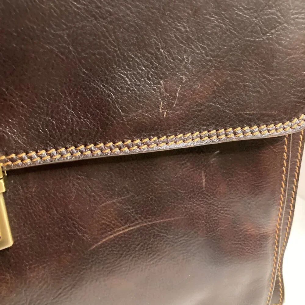 Mens Vintage Italian Leather Briefcase‎ Attache Case Dark Brown 13 x17